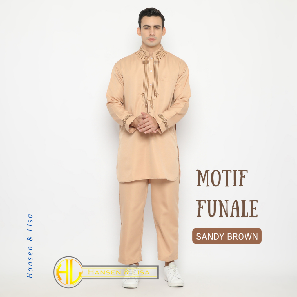 Setelan Gamis Kurta Pakistan Pria Motif Bordir Funale (satu set dengan celana)