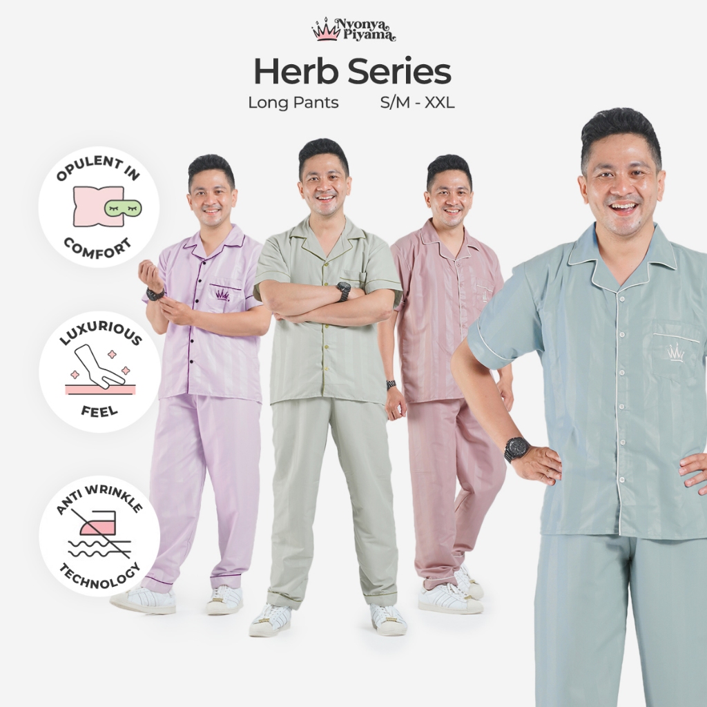 [BEST SELLER] Nyonya Piyama Herb Series Pajamas Poly Bamboo Pria Set Celana Panjang