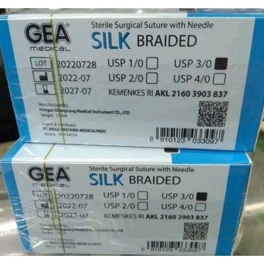 Silk braided curve gea / suture silk 3/0 gea / catgut silk / benang khitan gea