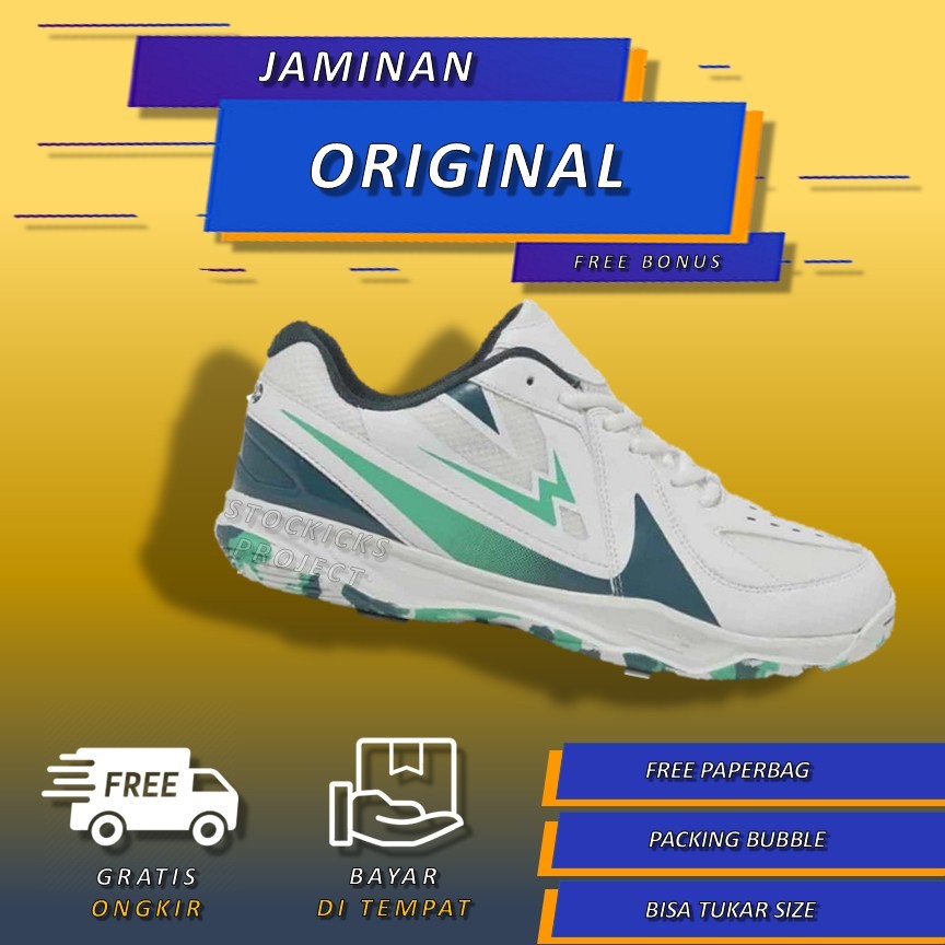 Sepatu Badminton Eagle Mirage Putih Biru Tua Original Shoes Olahraga Bulutangkis Pria Wanita