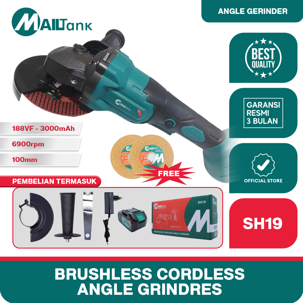 MAILTANK SH19 gerinda baterai 21V Cordless Angle Grinder Mesin gerinda tangan brushles