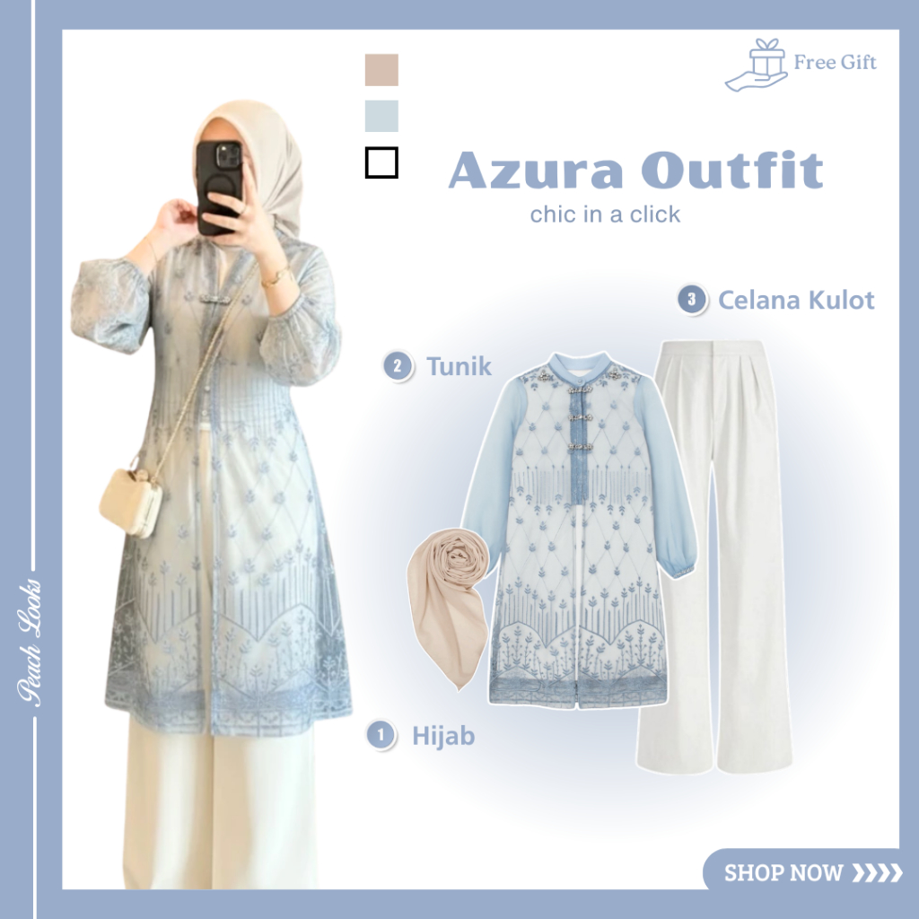 Trend Outfit One Set Fashion Kekinian ( Hijab + Tunik + Celana Kulot ) Setelan Remaja Ootd Azura