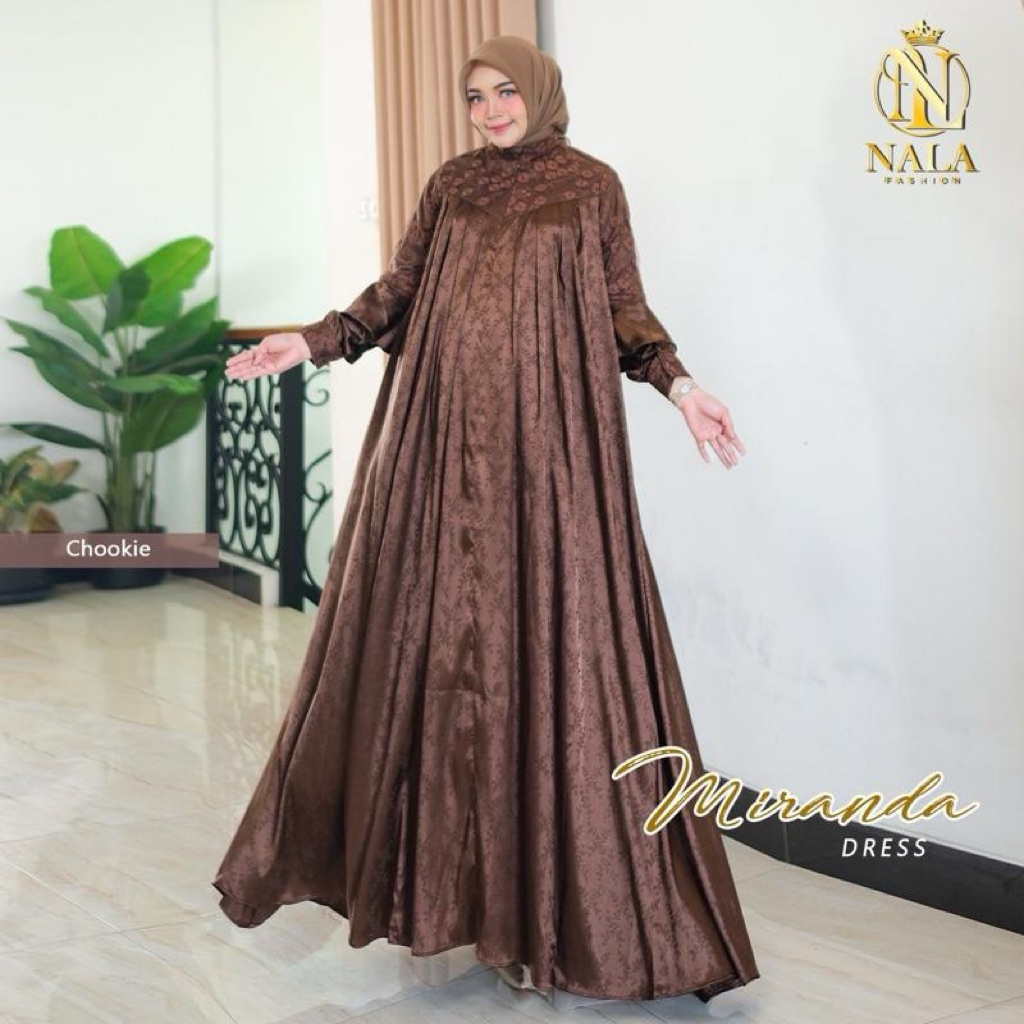 Miranda Dress Daniela silk jaguar import mix tille chery blosom premium Ziper Depan Aksen Rempel tan