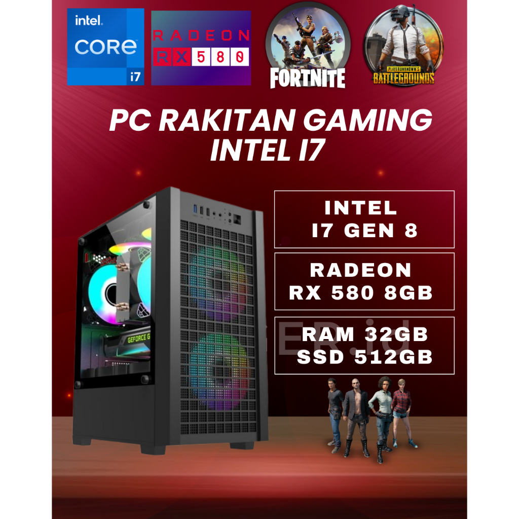 PC GAMING i7 GEN 8 + RADEON RX 580 | RAM 32GB |PC I3 I5 I7 |PC RAKITAN I7 GEN 8 - i3 8100 3.6GHz, DD