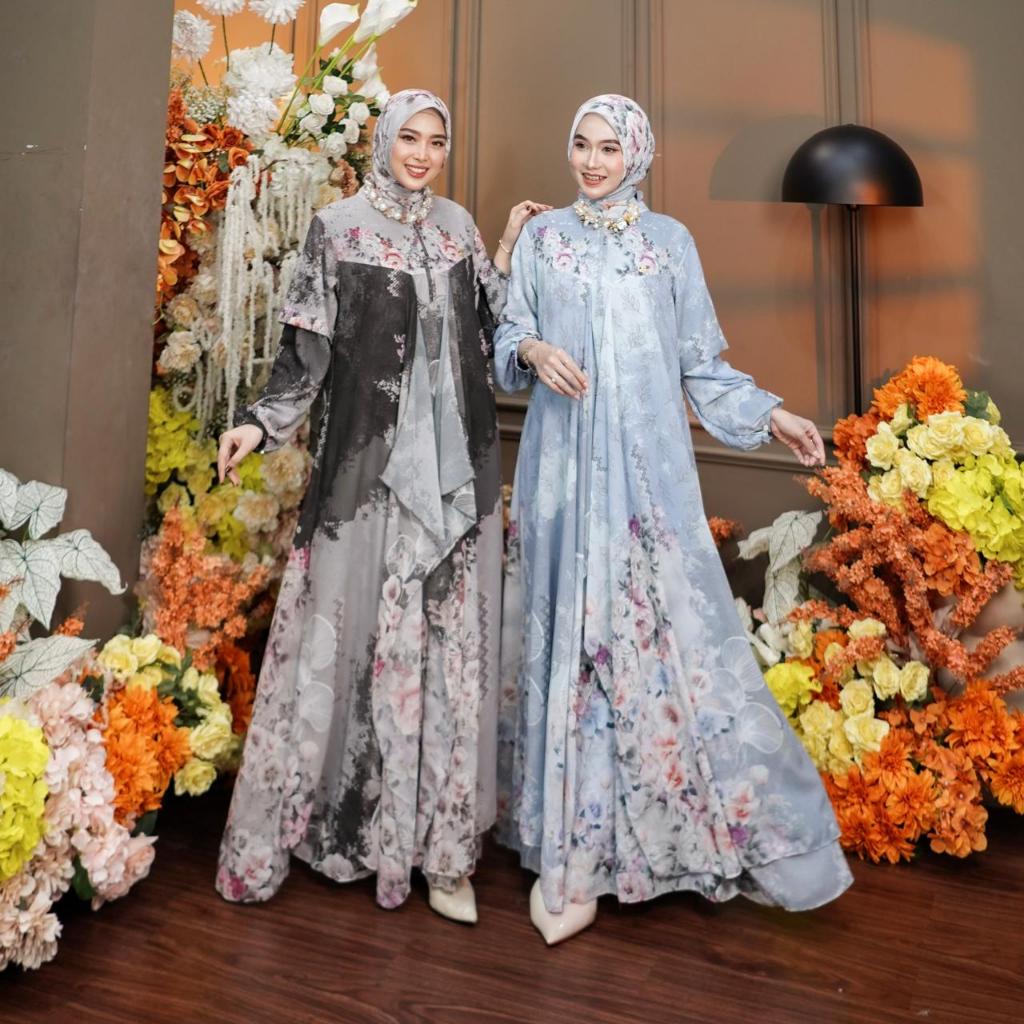 Dumma.id Set Hijab Kamala Ceruty Babydoll Lapis Furing Hyget Gamis Mewah