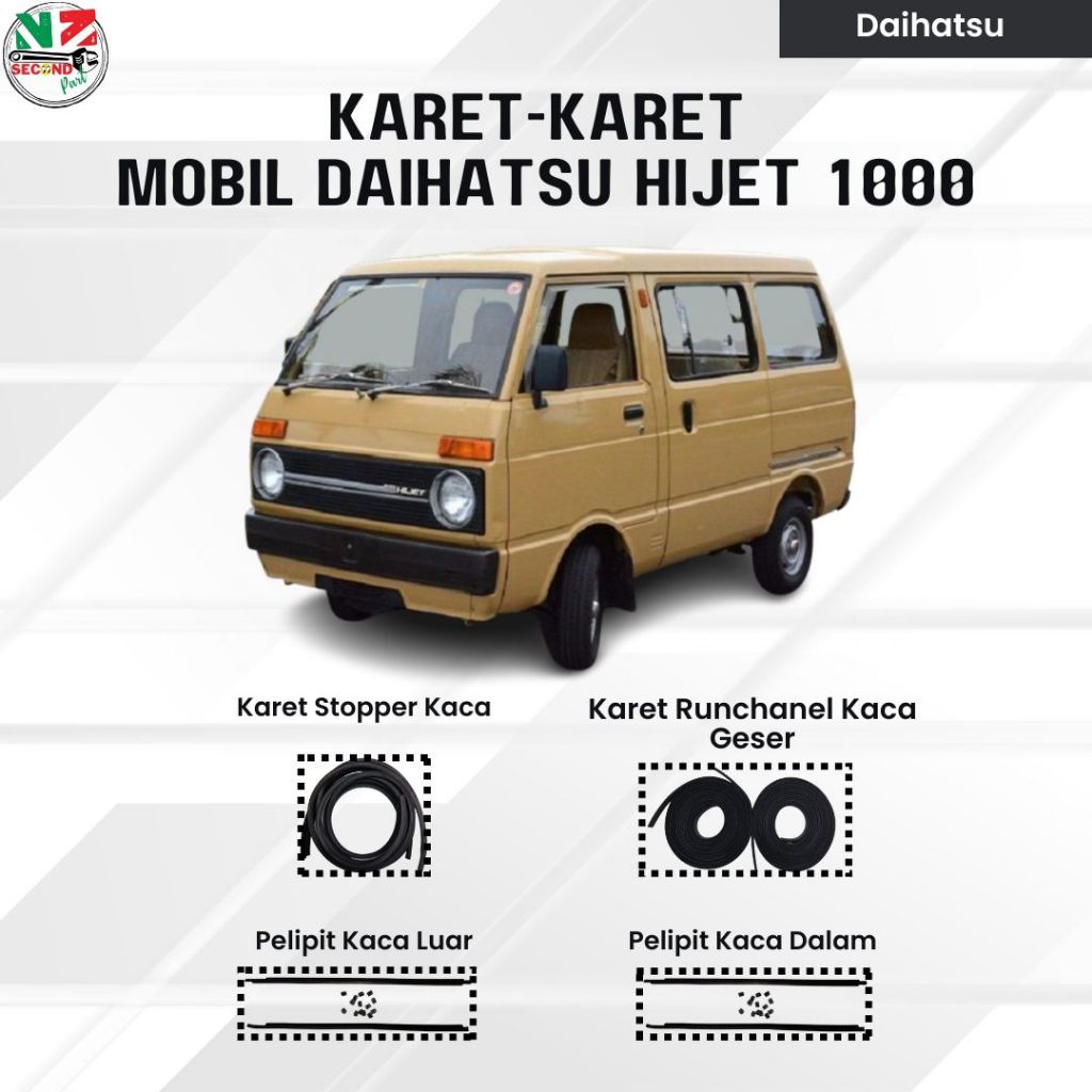 Karet Stopper Kaca Daihatsu Hijet 1000 | Karet Runchanel Kaca Geser | Pelipit Kaca Luar Dalam | Seal