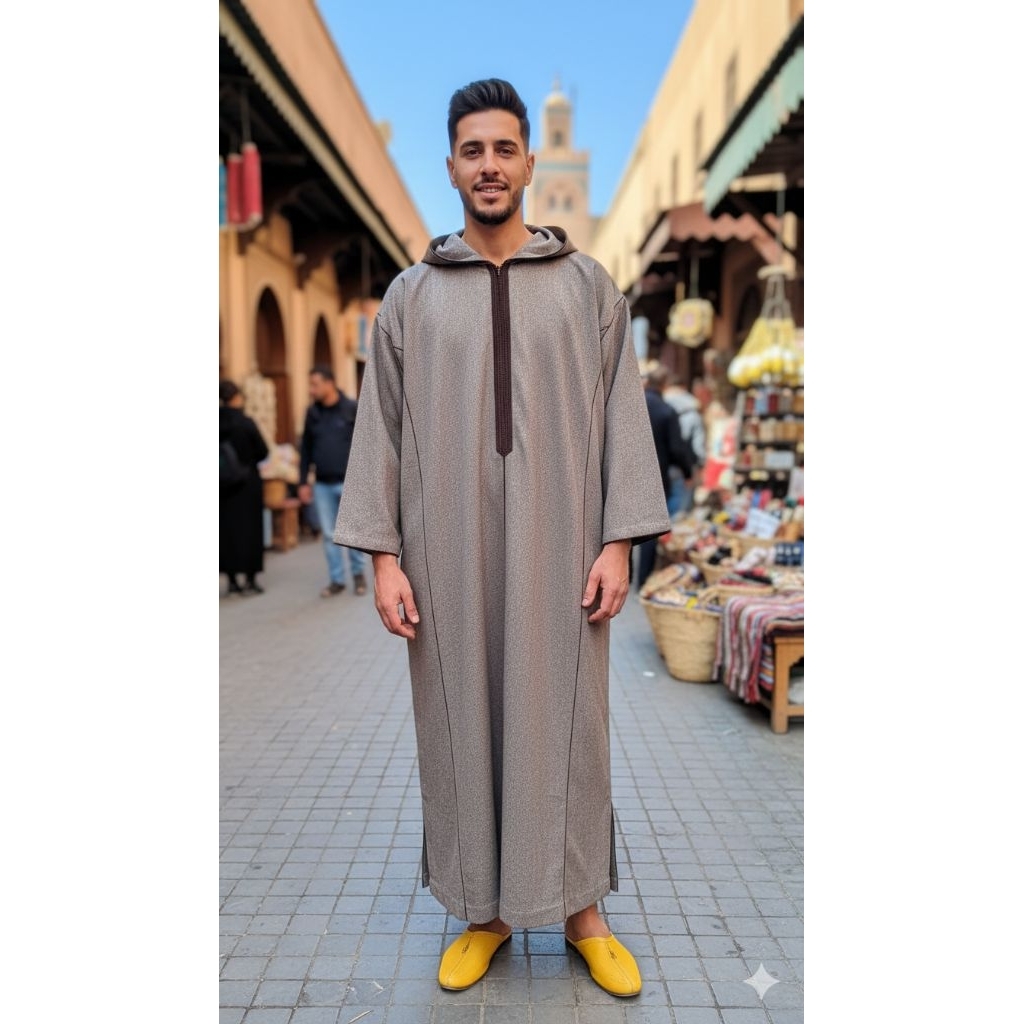 Djellaba.id Gamis Umroh Baju Muslim Jubah Sholat Hoodie Jalabah Kapucong Maroko Pria Wool