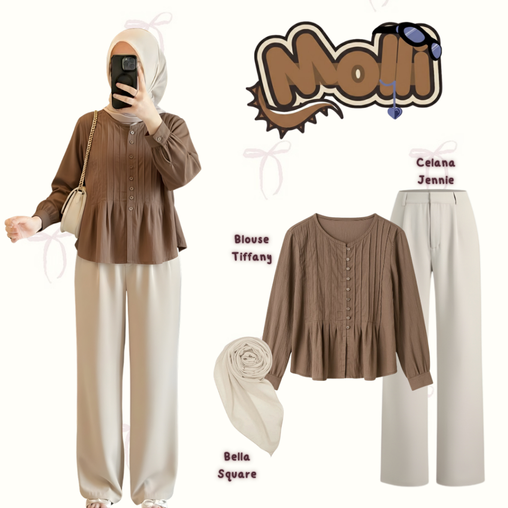 Setelan Remaja Kekinian 3in1 | Blouse Tiffany + Celana Jenie + Bella Square | Outfit Nongkong - KO59