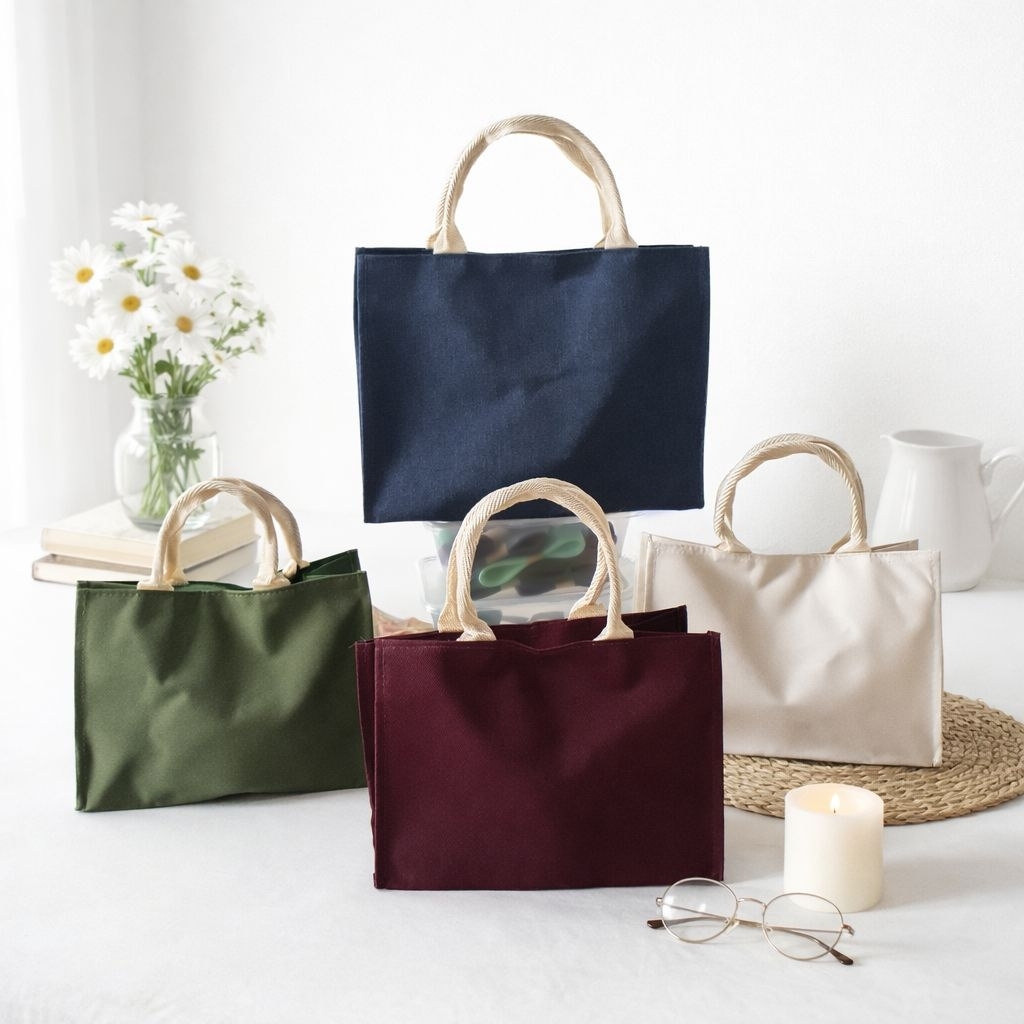 TAS KANVAS MIKA 25X10X20 | 30X10X25 TAS HAMPERS / SOUVENIR | TAS HAMPERS KUE LEBARAN | MUKENA | SAJA