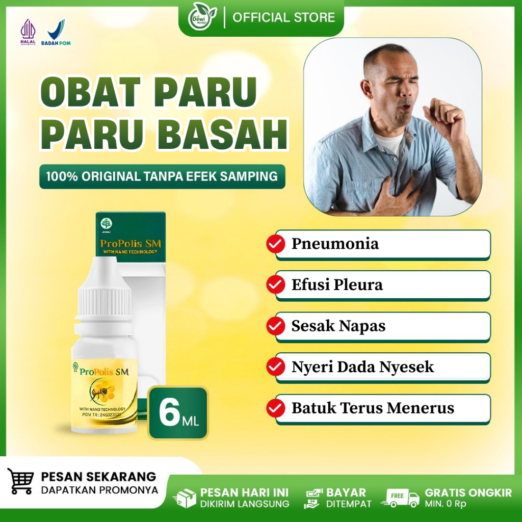 Propolis SM - Obat Paru Paru Basah, Pneumonia, Efusi Pleura, Batuk Terus, Infeksi Paru, Sesak Napas,