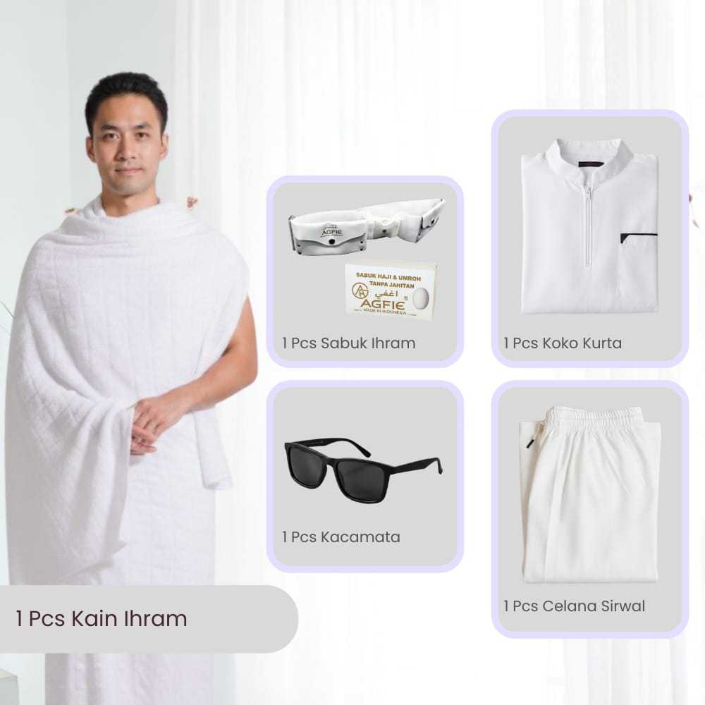 Set Haji Umroh Pria Premium | Kain Ihram Tebal & Celana Sirwa