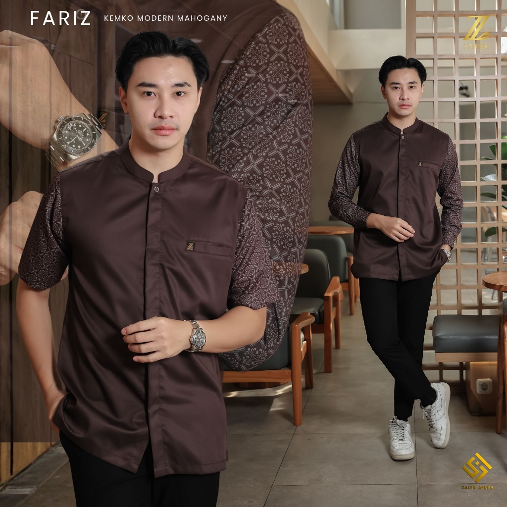 Kemeja Koko Batik Pria Diamond Fariz Batik Mahogany Coklat Kemko Modern Premium