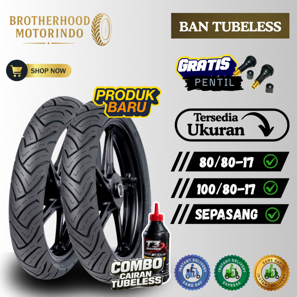(PAKET SEPASANG) BAN FDR XR EVO (80/80-17 / 100/80-17) TUBBELES / BAN XR EVO TUBLES / BAN MOTOR RING