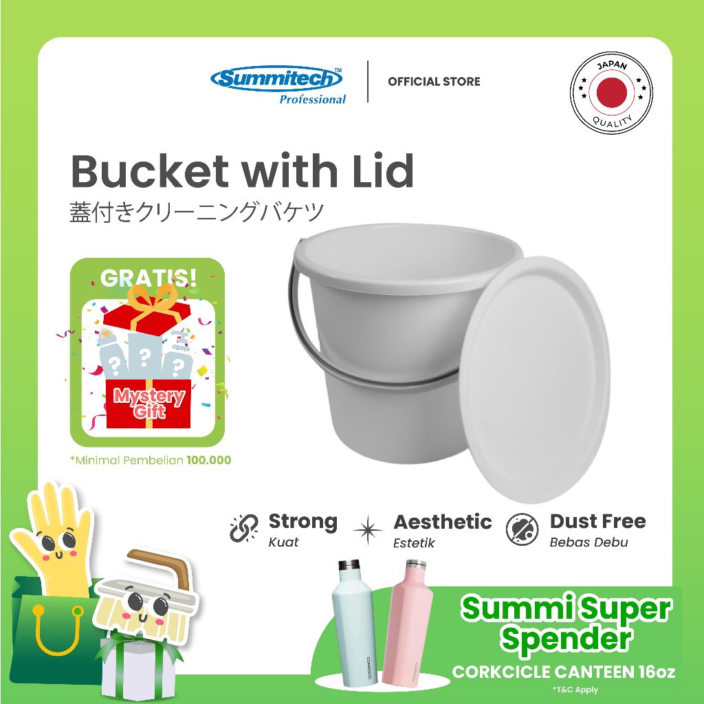 Summitech Ember Putih Tutup Plastik Wadah Penyimpanan Air Tebal Kuat Anti Pecah Kapasitas 10 Liter/E