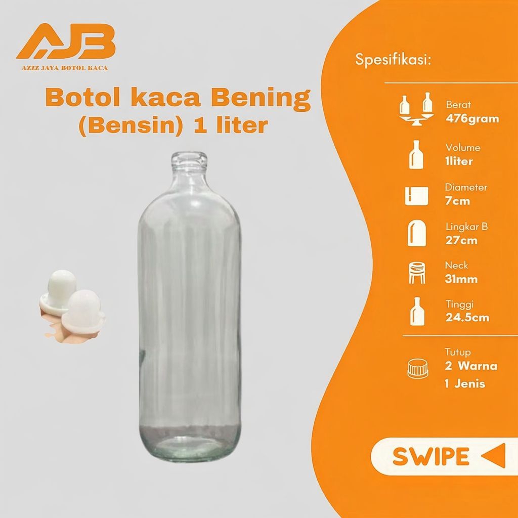 Botol kaca 1 liter Botol kaca baru cocok untuk kemasan minuman