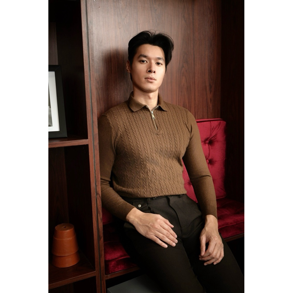 Cable Knit Zipper Polo