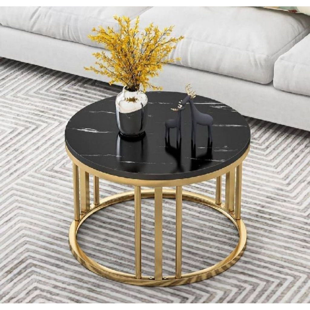 MEJA KOPI / MEJA TAMU TOP MARMER HITAM NERO MARQUINA KAKI BESI