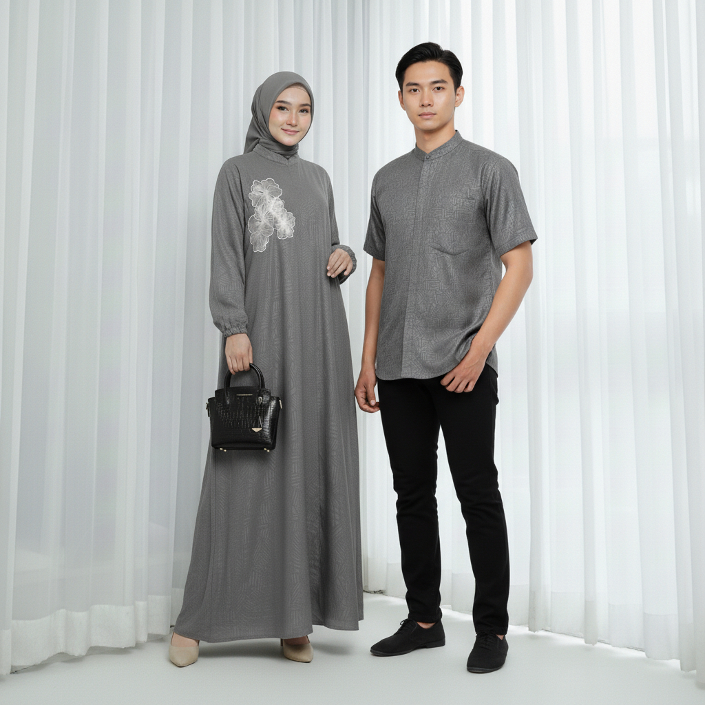 Gamis cuple batik muslimah spesial lebaran Set Couple Gamis dan Koko Premium Motif etnik