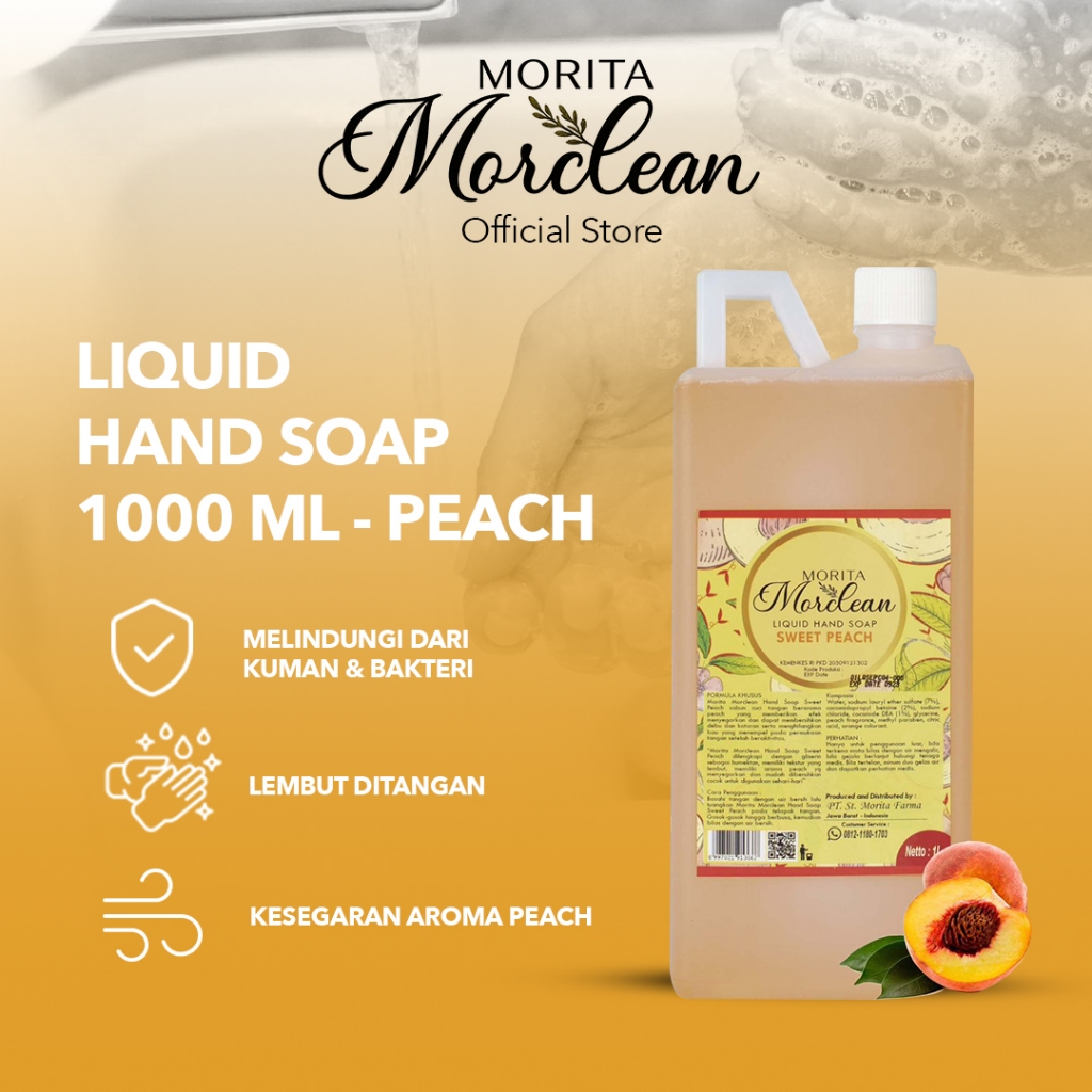 MORITA MORCLEAN Liquid Hand Soap Peach 1L/Sabun Cuci Tangan Cair/ Sabun Cuci Tangan Premium/ Sabun C