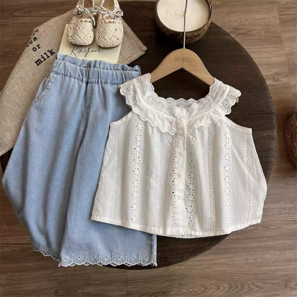 one set anak perempuan premium/ kulot jeans anak perempuan/ atasan katbol anak perempuan