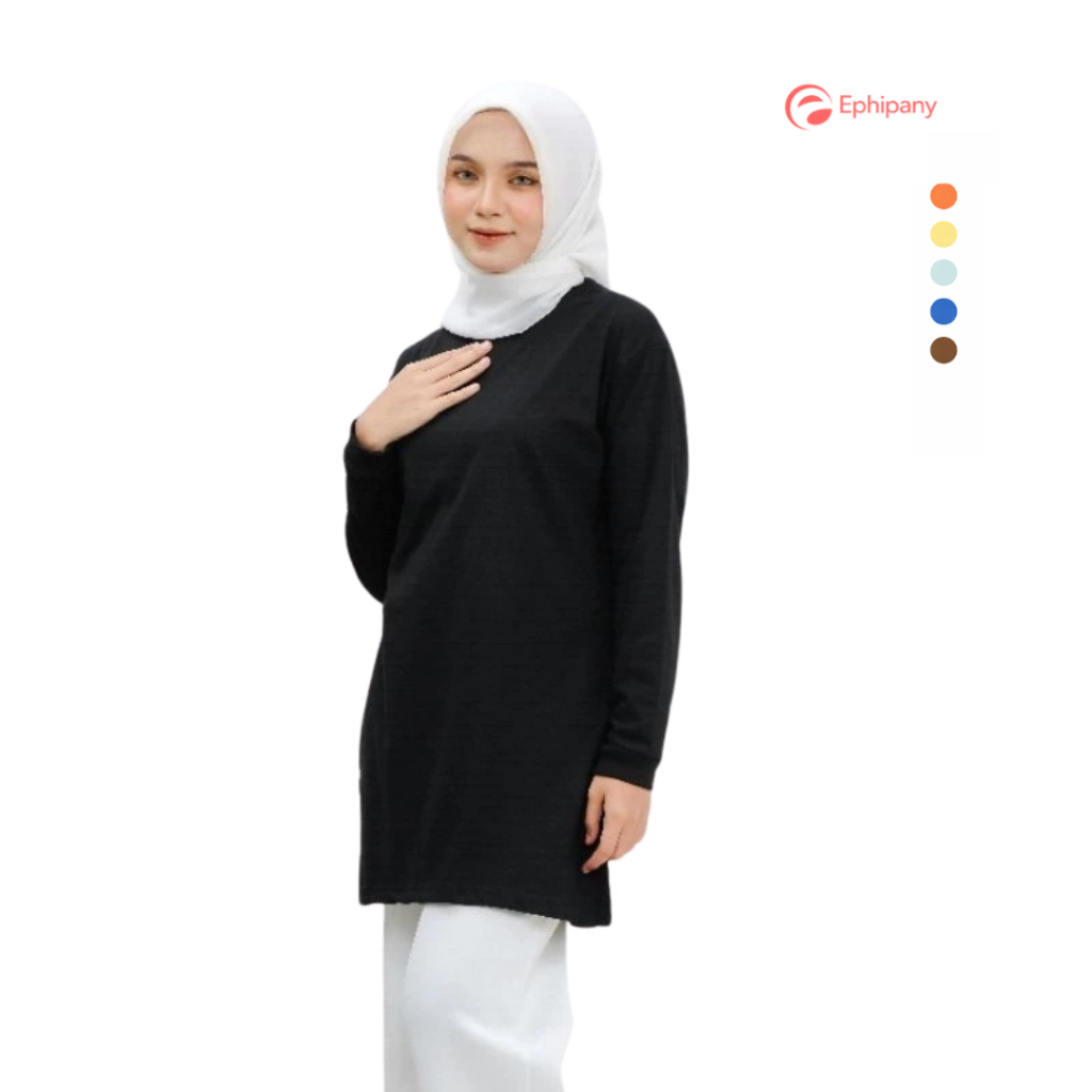 Ephipany  Atasan Wanita Kaos Tunik Hitam Polos