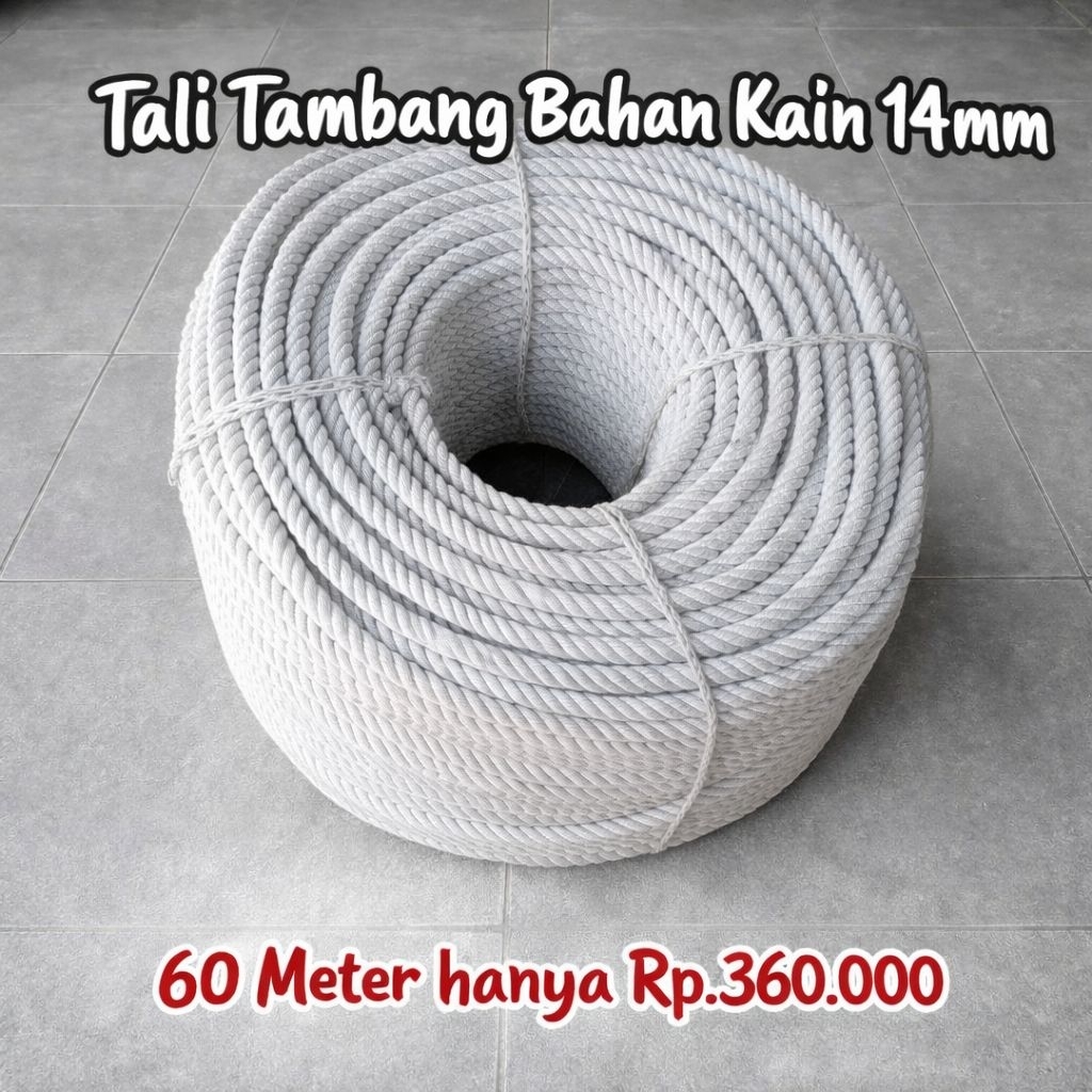 Tali Tambang Besar Bahan Kain 14mm Panjang 60 Meter Kuat Dan Tahan lama