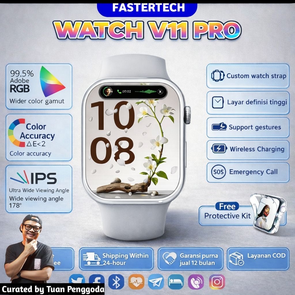 [Exclusive Markas Tuan Penggoda berbagi X Fastertech] FASTERTECH Smartwatch V11 PRO |  SILVER SEMI P