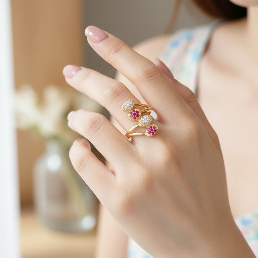 Cincin Wanita Fashion Korean Gold Trending Motif Permata Delima