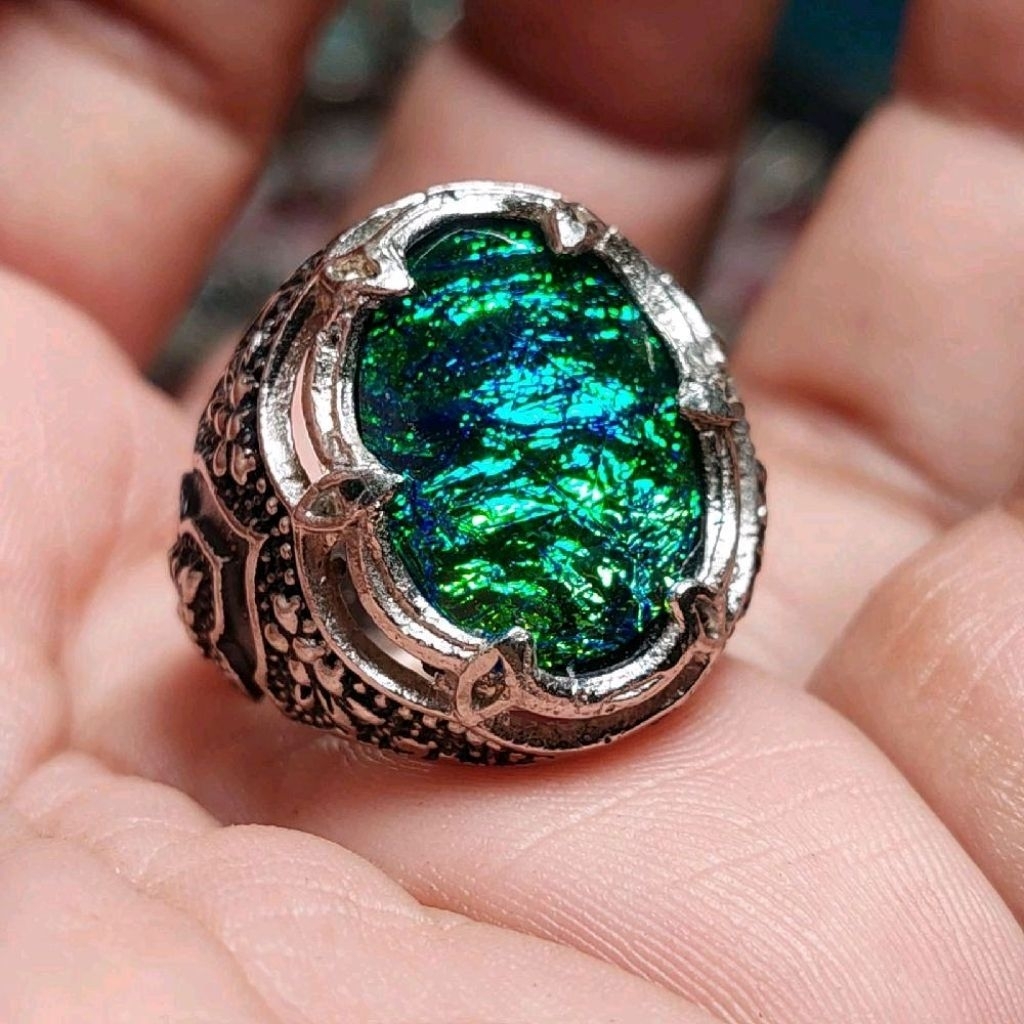 Cincin batu wisanggeni hijau RS / green fire opal / racun api hijau