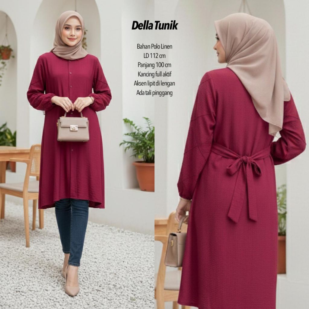 DELLA TUNIK POLO LINEN / Tunik Wanita Polo Linen / Tunik Lebaran