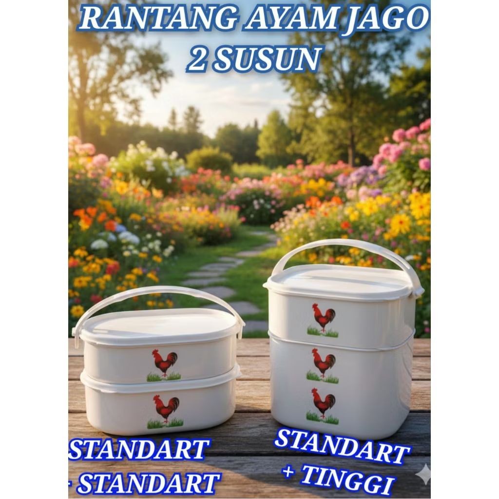 RANTANG - 2 - SUSUN - PLASTIK - AYAM - JAGO - TERMURAH - RANTANG WADAH TEMPAT MAKANAN  PIKNIK WADAH 