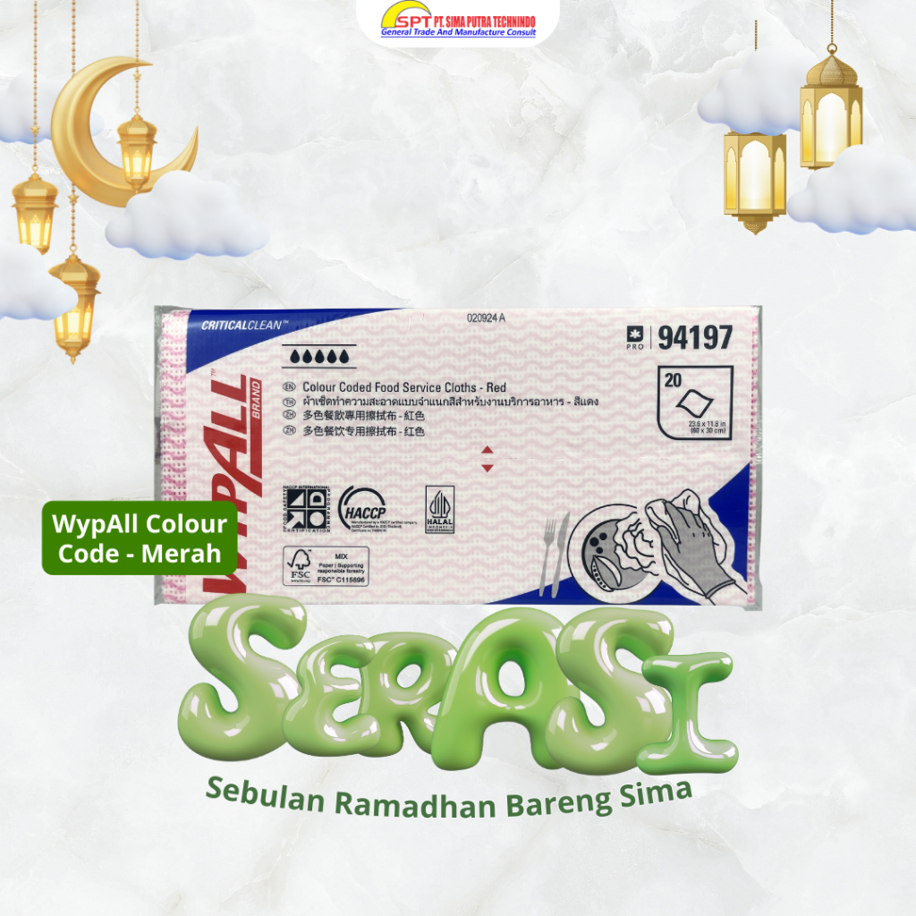 VERSI BARU Kimberly Clark Colour Color Coded Food Service Red (Wypall Lap Pengkodean Warna Makanan) 