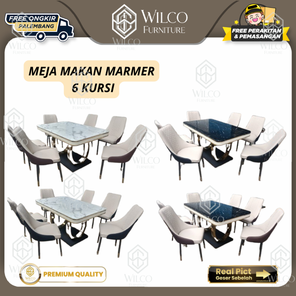 Set Meja Makan Marmer 6 Kursi Mewah | Meja Makan Marmer 6 Kursi Modern