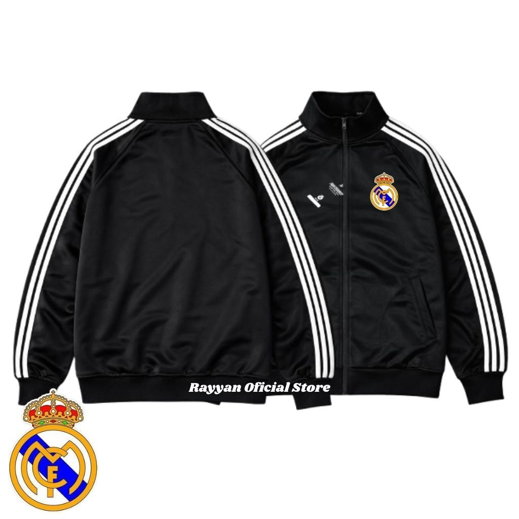 Jaket Basic Pria Wanita Tracktop Black Stripe Real Madrid Pria & Wanita - Jaket Couple Olahrag Outdo