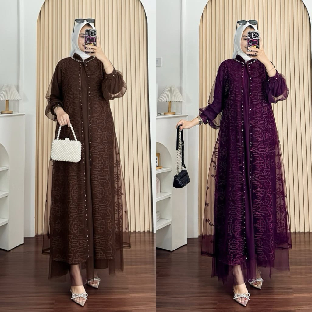[NEW ARRIVIAL] MIKASA Dress Brukat Organza Mewah Busui Friendly / Gamis kondangan / Gamis Lebaran