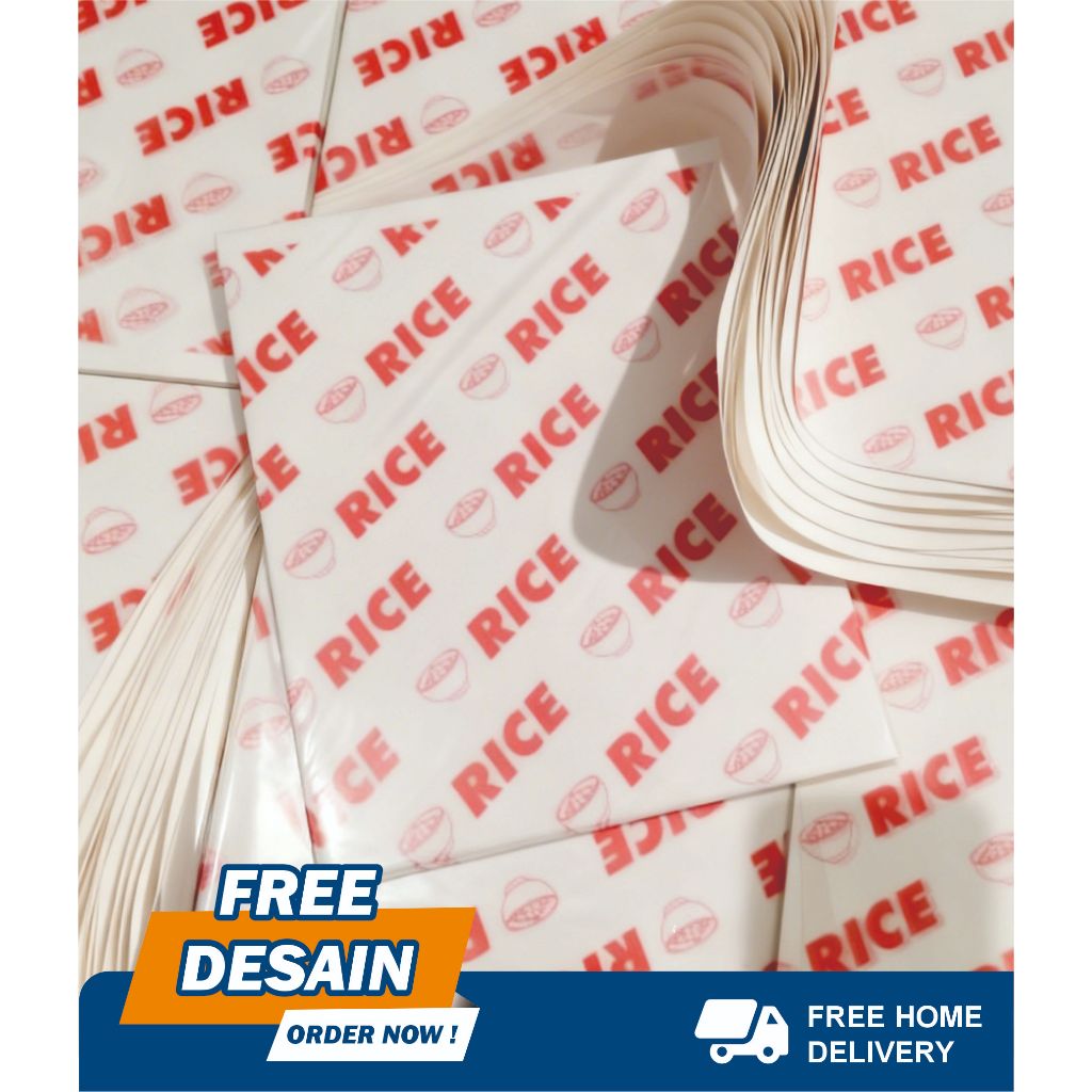 Cetak kertas Bungkus Nasi Fried Chicken Burger Kebab Custom Desain Cetak 1 Warna Ukuran 25x27cm