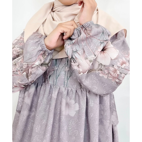 Haura Baju Gamis Muslim Couple Ibu Dan Anak Motif Bunga Cocok Untuk Lebaran