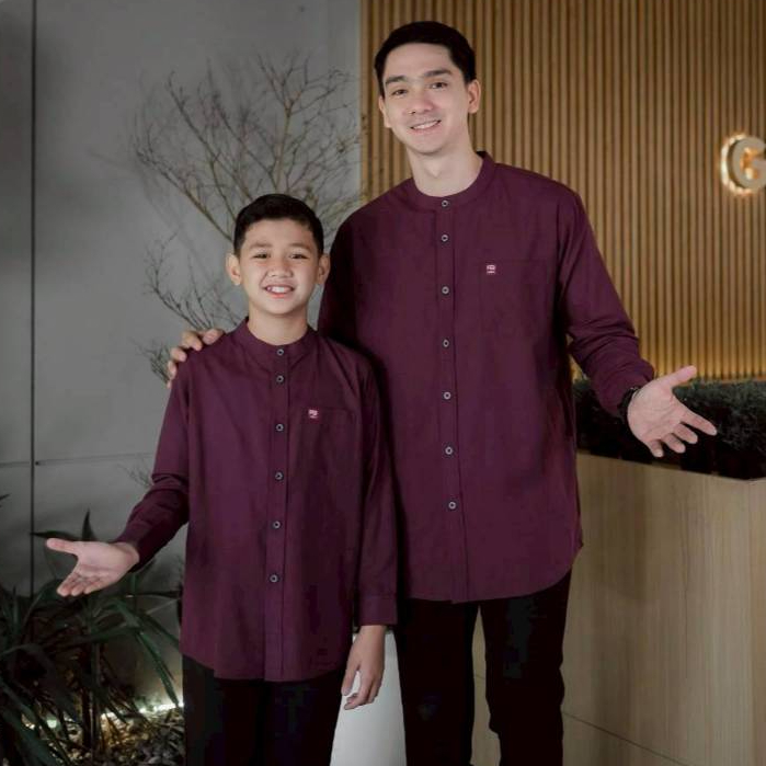 HABIB Kurta Couple Lengan Panjang Oxport Cotton Anak Dewasa Burgundy Hitam Putih Baju koko couple bu