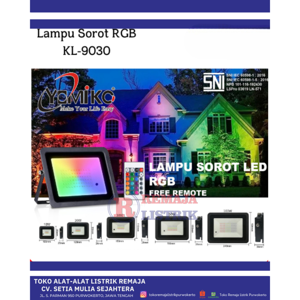 Lampu Tembak / Lampu Sorot RGB 50W 220V Yomiko