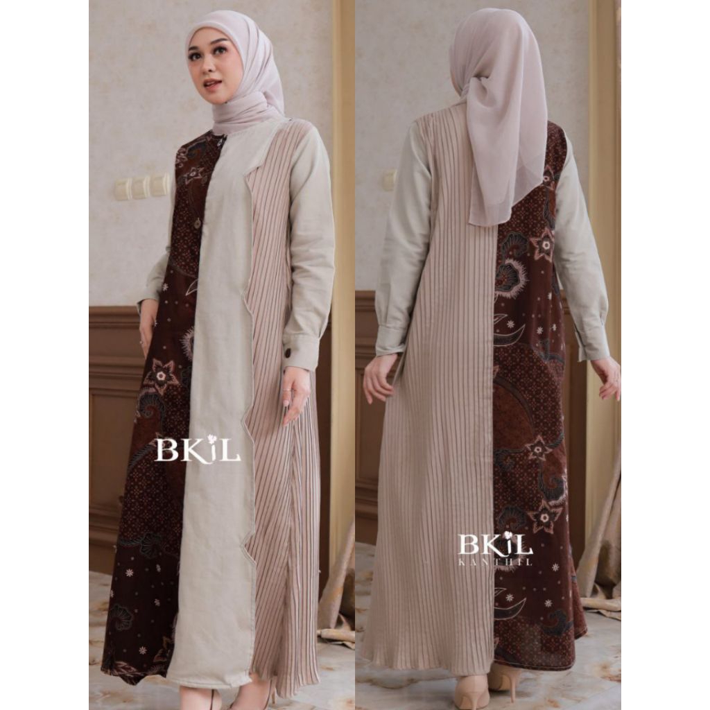 Gamis Danendra Mahogany By Kanthil/Sarimbit Gamis Bahan Katun Adem Nyaman Mix Plisket/Busui Friendly