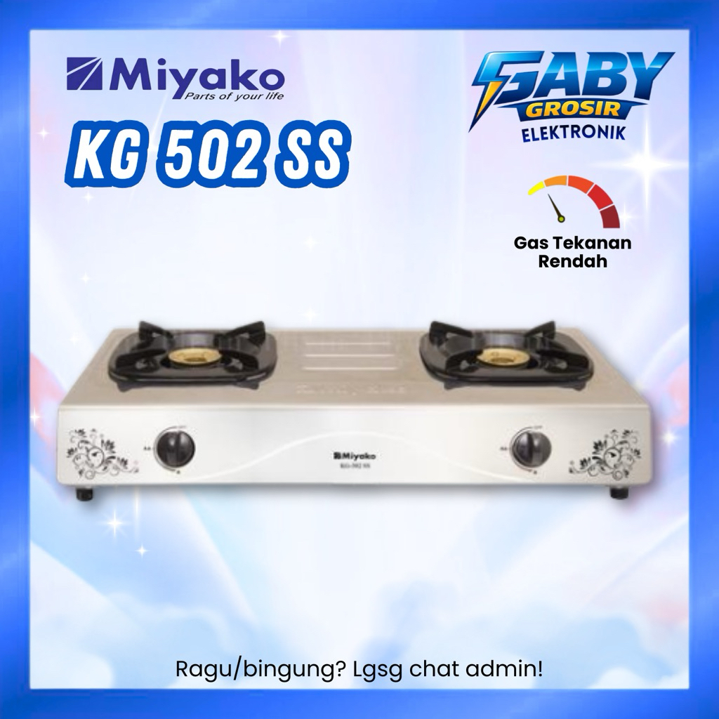 KOMPOR GAS MIYAKO KG-502SS STAINLESS STEEL - 2 TUNGKU / KOMPOR KG 502 SS / KG502SS / KG 502SS {GARAN