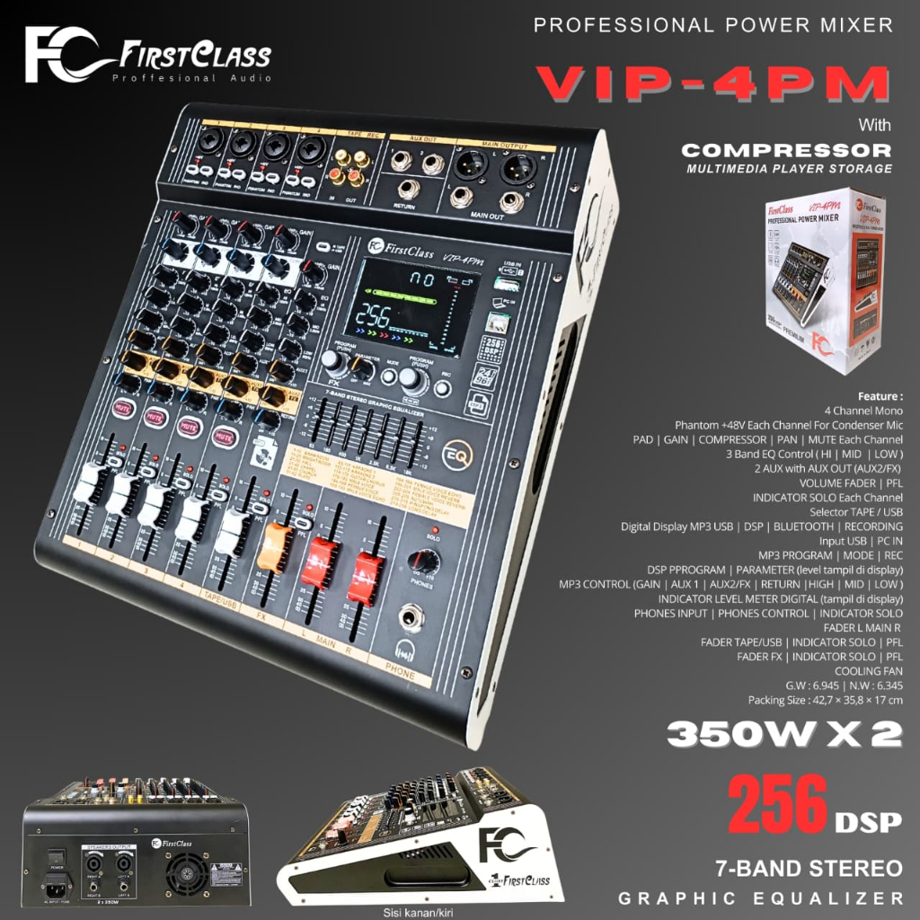 Firstclass Power Mixer VIP 4PM 256dsp Premium with Compressor vip 4pm vip4 pm Mixer Komplit set