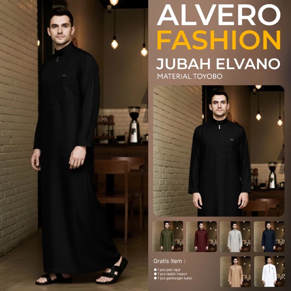 Jubah Pria Model Saudi Polos Modern Slimfit Original Lengan Panjang Berkerah Warna Hitam Dark Black 