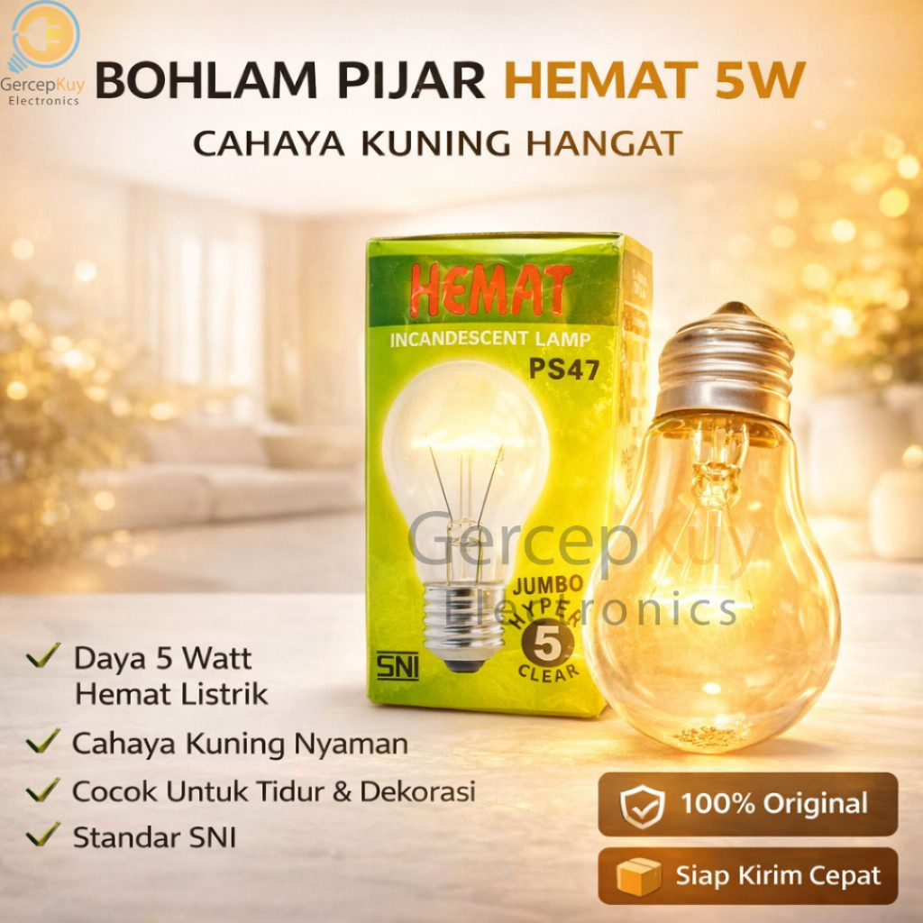 Lampu Bohlam Pijar Hyper 5 Watt / 5W Kuning HEMAT