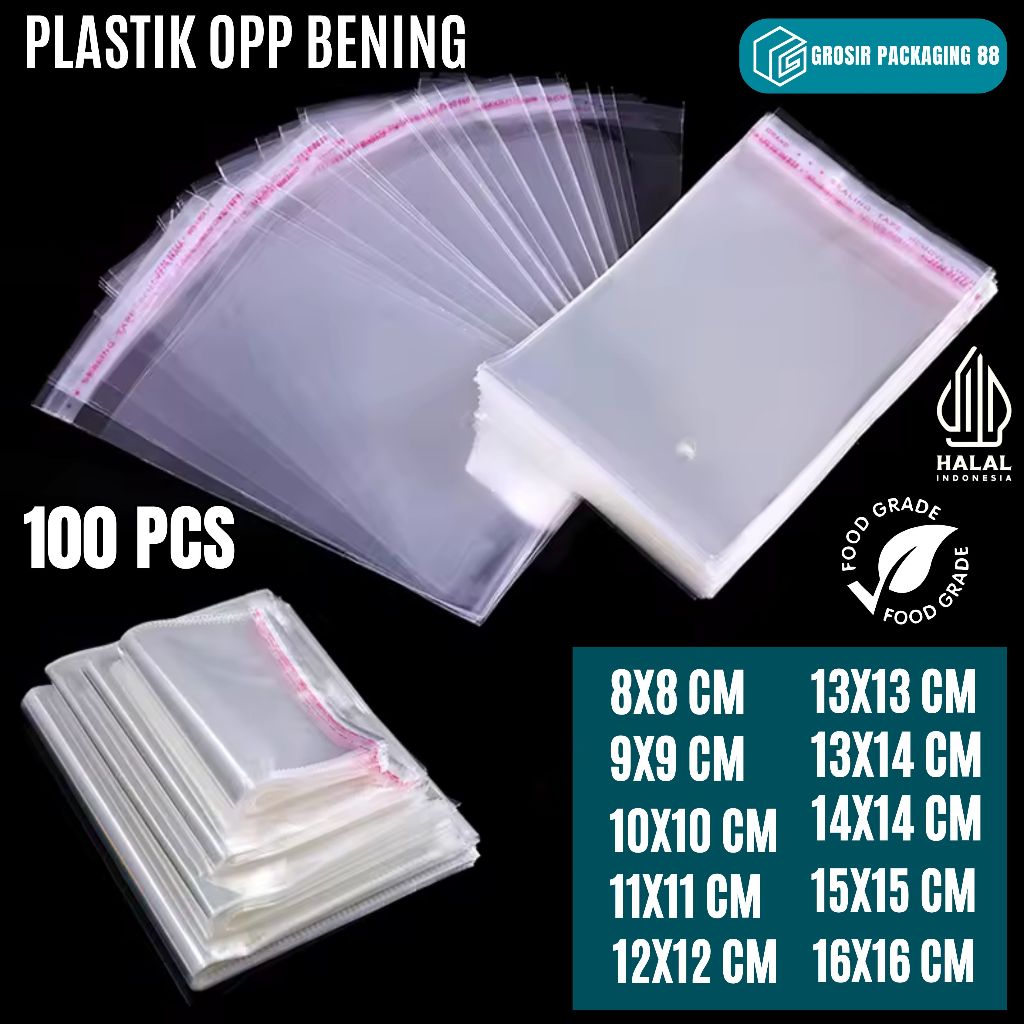 100 PCS - Plastik OPP Seal Bening 8X8 - 16X16 / Plastik Kue Roti Uang Aksesoris