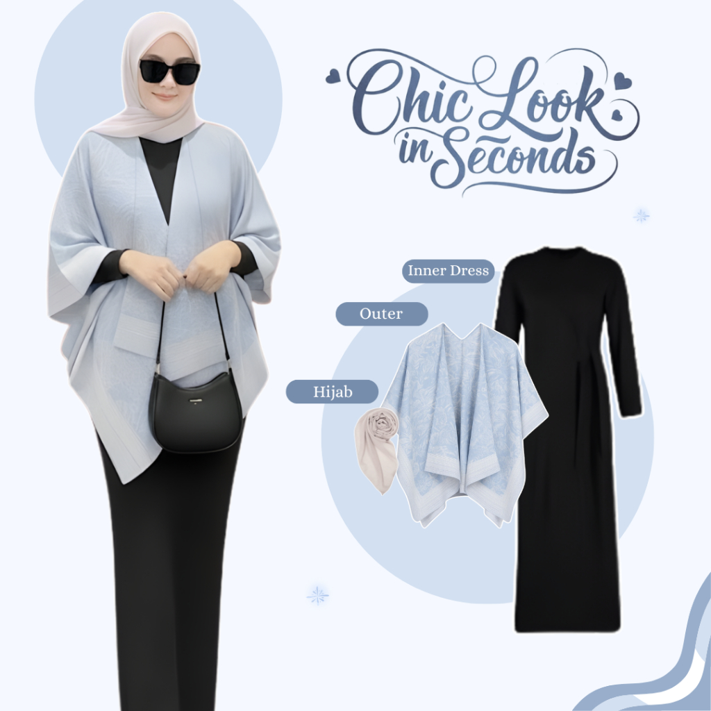 Ootd Wanita Pantai Set 3in1 (Inner Dress + Long Dress + Outer + Hijab) One Set Hijab Kekinian - LO03