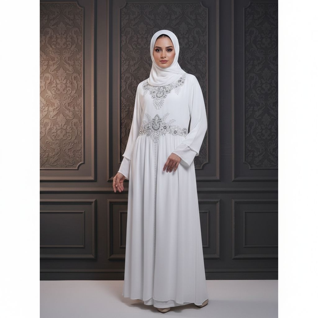 Abaya Gamis Putih Payet Embroidery preloved