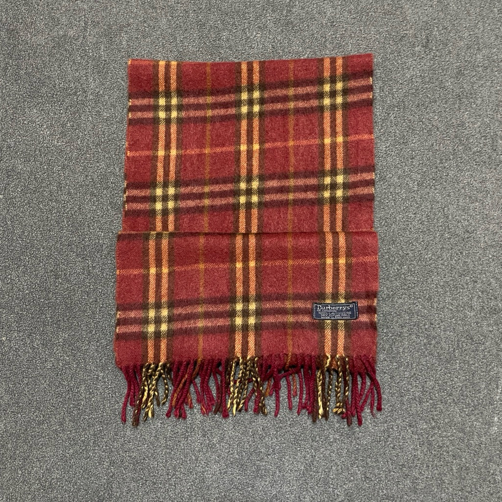 Syal Scarf Burberrys Vintage Red Nova Check Cashmere England
