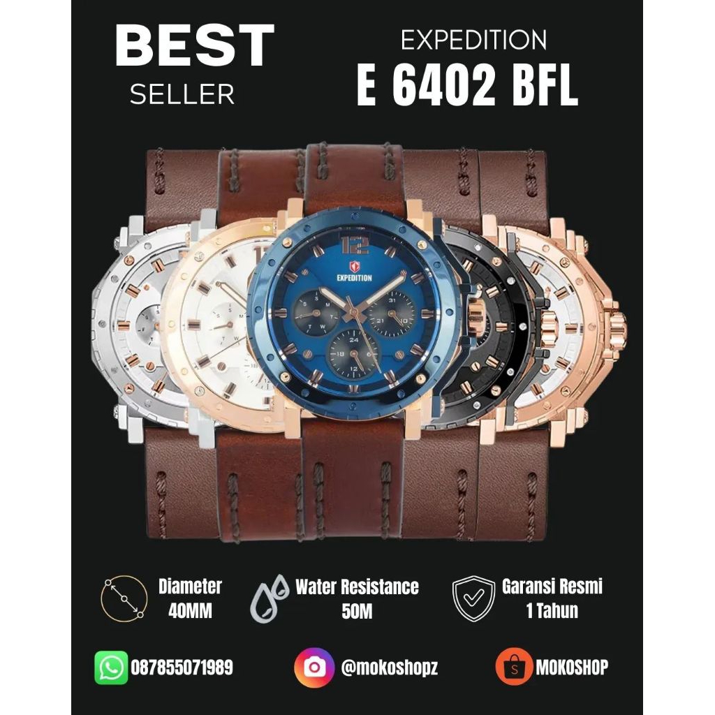 Jam Tangan Wanita Expedition E 6698 / E 6402 Tali Kulit Leather Strap Original
