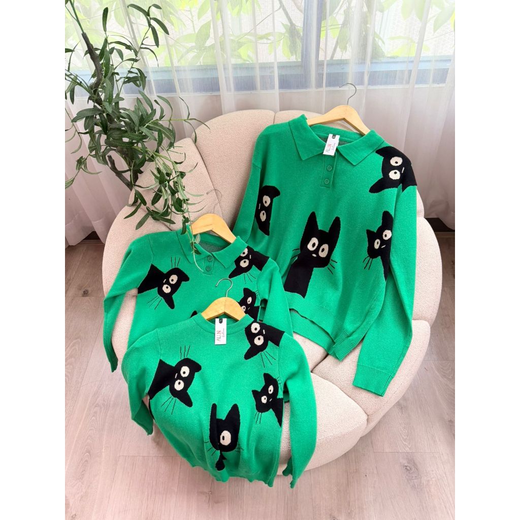 Knitwear Series Motif Kucing Hijau
